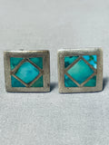 Astounding Vintage Native American Navajo Blue Gem Turquoise Sterling Silver Cufflinks-Nativo Arts