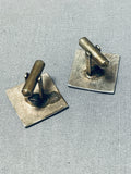 Astounding Vintage Native American Navajo Blue Gem Turquoise Sterling Silver Cufflinks-Nativo Arts