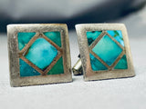 Astounding Vintage Native American Navajo Blue Gem Turquoise Sterling Silver Cufflinks-Nativo Arts