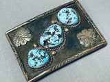 Astounding Vintage Native American Navajo Godber Turquoise Sterling Silver Buckle-Nativo Arts