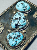 Astounding Vintage Native American Navajo Godber Turquoise Sterling Silver Buckle-Nativo Arts