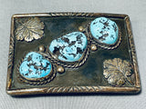 Astounding Vintage Native American Navajo Godber Turquoise Sterling Silver Buckle-Nativo Arts