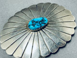 Astounding Vintage Native American Navajo Morenci Turquoise Sterling Silver Buckle Signed-Nativo Arts