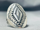 Attractive Hand Stamped Rug Vintage Native American Navajo Sterling Silver Ring-Nativo Arts