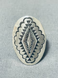 Attractive Hand Stamped Rug Vintage Native American Navajo Sterling Silver Ring-Nativo Arts