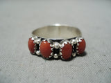 Attractive Signed Native American Navajo Coral Sterling Silver Ring-Nativo Arts