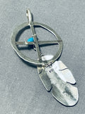 Authentic Ben Begaye Vintage Native American Navajo Turquoise Sterling Silver Feather Pendant-Nativo Arts