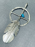 Authentic Ben Begaye Vintage Native American Navajo Turquoise Sterling Silver Feather Pendant-Nativo Arts