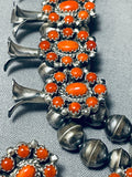 Authentic Native American Navajo Coral Sterling Silver Squash Blossom Necklace-Nativo Arts