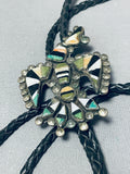 Authentic Older Vintage Native American Zuni Green Turquoise Inlay Sterling Silver Bolo Tie-Nativo Arts