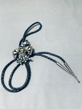 Authentic Older Vintage Native American Zuni Green Turquoise Inlay Sterling Silver Bolo Tie-Nativo Arts