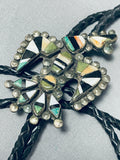 Authentic Older Vintage Native American Zuni Green Turquoise Inlay Sterling Silver Bolo Tie-Nativo Arts