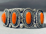 Authentic Rare Vintage Native American Navajo Coral Sterling Silver Bracelet-Nativo Arts