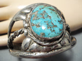 Authentic Signed Vintage Native American Navajo Blue Gem Turquoise Sterling Silver Bracelet-Nativo Arts
