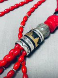 Authentic Singer Coral Native American Navajo Sterling Silver Turquoise Necklace-Nativo Arts