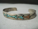 Authentic Stacker Vintage Native American Navajo Turquoise Coral Sterling Silver Bracelet-Nativo Arts