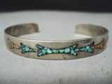 Authentic Stacker Vintage Native American Navajo Turquoise Coral Sterling Silver Bracelet-Nativo Arts
