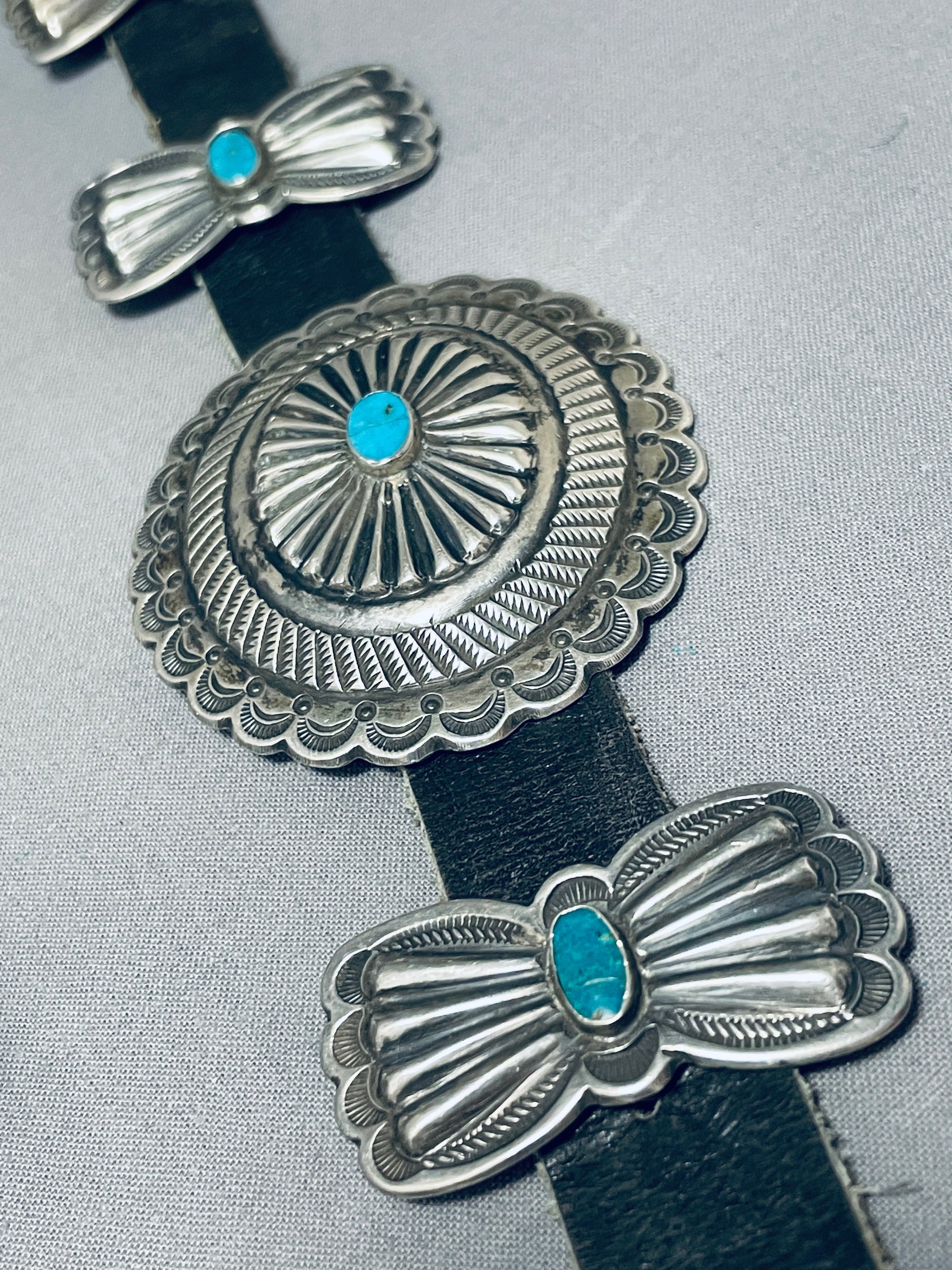 Vintage Sterling Silver Native American Navajo VJP Concho Belt
