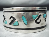 Authentic Vintage Hopi Native American Navajo Turquoise Inlay Sterling Silver Bracelet Old-Nativo Arts