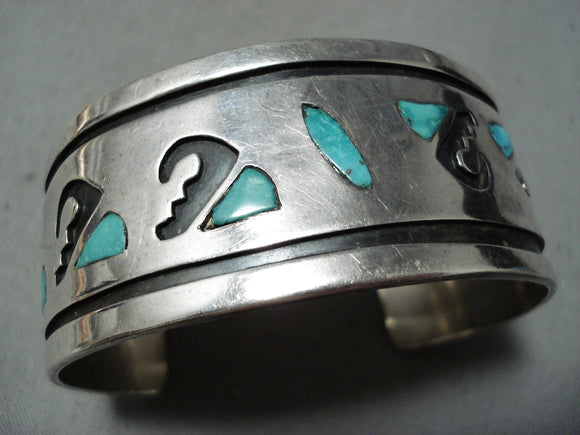 Authentic Vintage Hopi Native American Navajo Turquoise Inlay Sterling Silver Bracelet Old-Nativo Arts