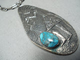 Authentic Vintage Native American Hopi Preston Monongye Turquoise Sterling Silver Necklace-Nativo Arts
