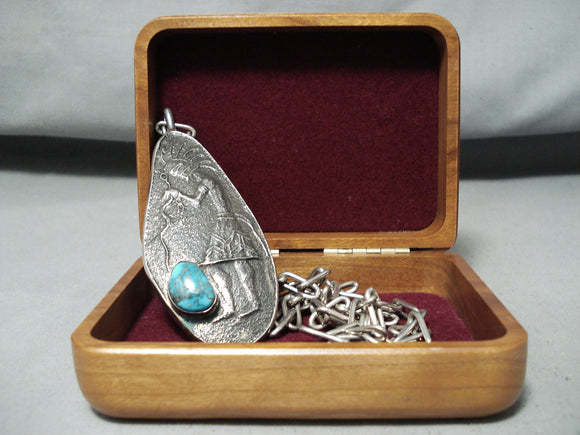 Authentic Vintage Native American Hopi Preston Monongye Turquoise Sterling Silver Necklace-Nativo Arts