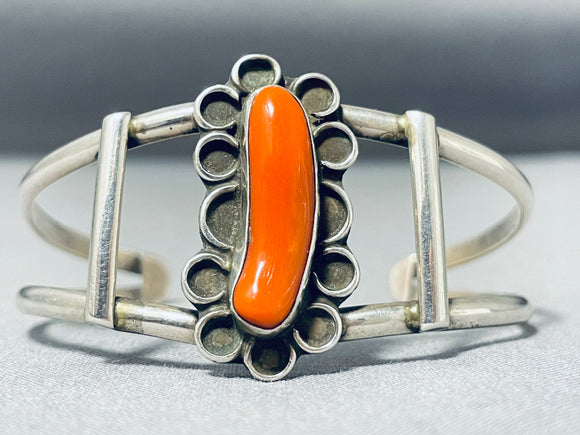 Authentic Vintage Native American Navajo Coral Sterling Silver Bracelet-Nativo Arts