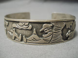 Authentic Vintage Native American Navajo Important Floyd Sterling Silver Bracelet Old-Nativo Arts