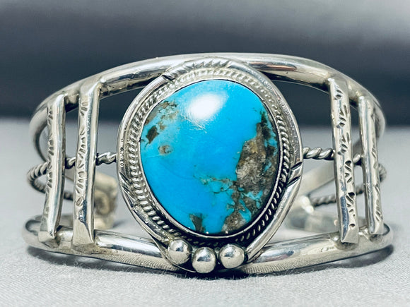 Authentic Vintage Native American Navajo Morenci Turquoise Sterling Silver Bracelet-Nativo Arts