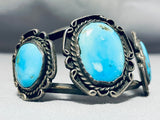 Authentic Vintage Native American Navajo Ocean Blue Turquoise Sterling Silver Bracelet-Nativo Arts