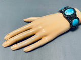 Authentic Vintage Native American Navajo Ocean Blue Turquoise Sterling Silver Bracelet-Nativo Arts