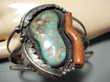 Authentic Vintage Native American Navajo Royston Turquoise Coral Sterling Silver Bracelet-Nativo Arts