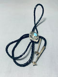 Authentic Vintage Native American Navajo Thomas Singer Sterling Silver Turquoise Bolo Tie-Nativo Arts