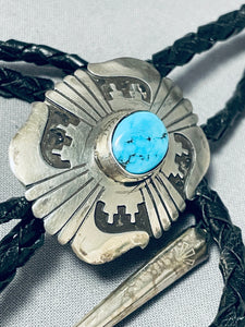 Authentic Vintage Native American Navajo Thomas Singer Sterling Silver Turquoise Bolo Tie-Nativo Arts