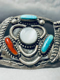 Authentic Vintage Native American Navajo Turquoise Coral Sterling Silver Bracelet-Nativo Arts