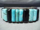 Authentic Vintage Native American Navajo Turquoise Inlay Sterling Silver Bracelet-Nativo Arts