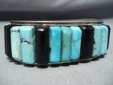 Authentic Vintage Native American Navajo Turquoise Inlay Sterling Silver Bracelet-Nativo Arts