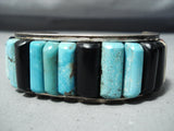 Authentic Vintage Native American Navajo Turquoise Inlay Sterling Silver Bracelet-Nativo Arts