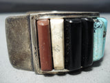 Authentic Vintage Native American Navajo Turquoise Inlay Sterling Silver Bracelet-Nativo Arts