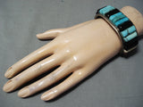 Authentic Vintage Native American Navajo Turquoise Inlay Sterling Silver Bracelet-Nativo Arts