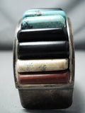 Authentic Vintage Native American Navajo Turquoise Inlay Sterling Silver Bracelet-Nativo Arts
