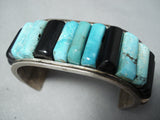 Authentic Vintage Native American Navajo Turquoise Inlay Sterling Silver Bracelet-Nativo Arts