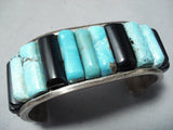 Authentic Vintage Native American Navajo Turquoise Inlay Sterling Silver Bracelet-Nativo Arts