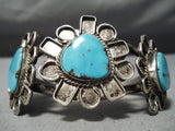 Authentic Vintage Native American Navajo Turquoise Interesting Sterling Silver Bracelet Old-Nativo Arts