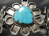 Authentic Vintage Native American Navajo Turquoise Interesting Sterling Silver Bracelet Old-Nativo Arts