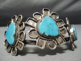 Authentic Vintage Native American Navajo Turquoise Interesting Sterling Silver Bracelet Old-Nativo Arts