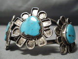Authentic Vintage Native American Navajo Turquoise Interesting Sterling Silver Bracelet Old-Nativo Arts