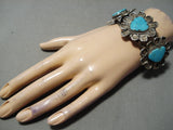 Authentic Vintage Native American Navajo Turquoise Interesting Sterling Silver Bracelet Old-Nativo Arts