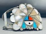 Authentic Vintage Native American Zuni Turquoise Coral Sterling Silver Bracelet-Nativo Arts
