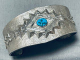 Awesome Technique Native American Navajo Morenci Turquoise Sterling Silver Bracelet Signed-Nativo Arts
